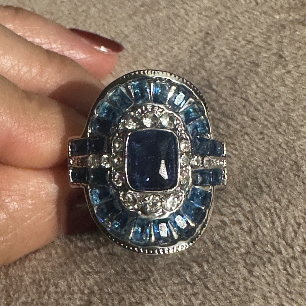 Sterling Silver Ring with Blue and White Stones Size 10 - Picture 2 of 6